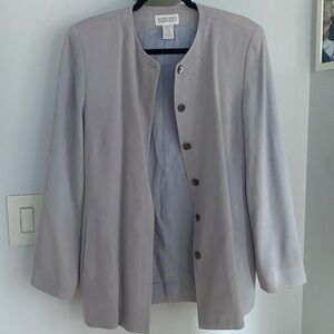 Land’s End Vintage Silk Wool Button Down Long Blazer Purple Gray Blue Size 12
